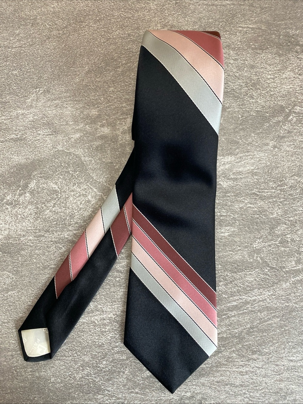 Men's Black Tie with Rose and Silver Stripe Accent